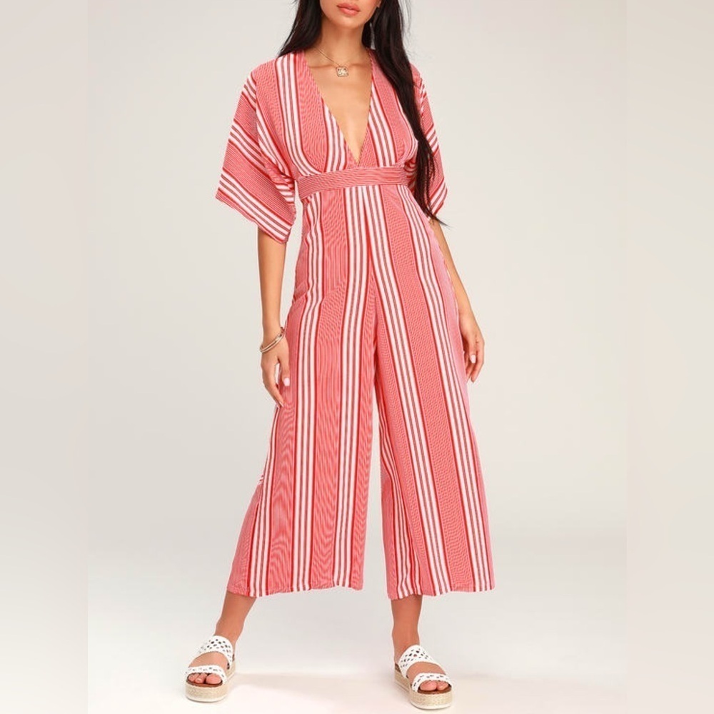Lulu's Red and White Jumpsuit
